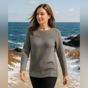 🏷️SALE🏷️ Talbots Silver/ Gray Canle Knit Top with roll top. Metallic threading.